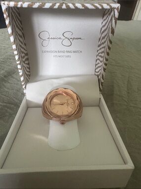 Jessica Simpson Rose Gold Faceted Ring Watch